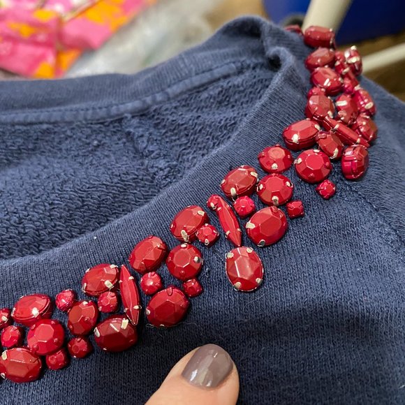 J. CREW Navy Sweatshirt with Burgundy Jewel Collar - Size XL - Picture 5 of 5
